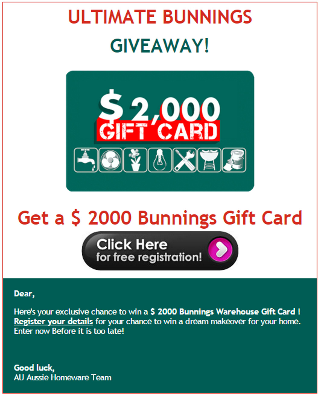 Bunnings gift voucher phishing scam MailShark