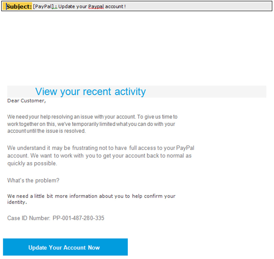 MailShark Warning on PayPal phishing emails