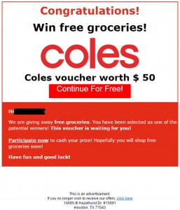 MailShark Coles voucher phishing email