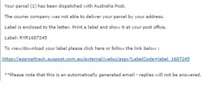 MailShark Track Advice Notification scam email