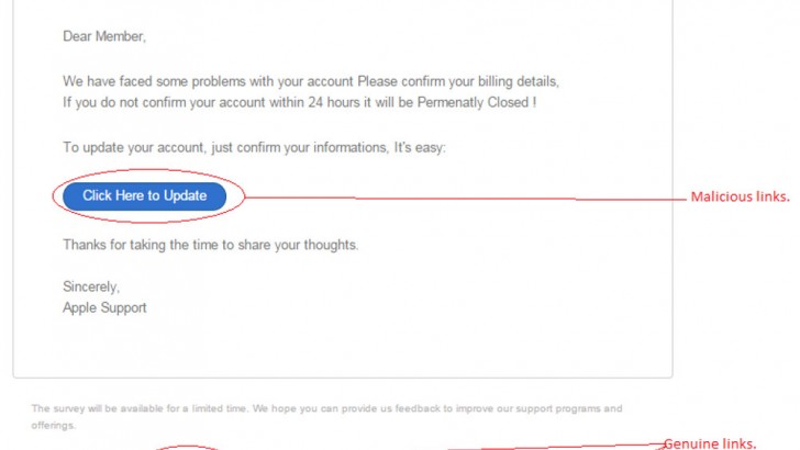 iTunes account phishing email