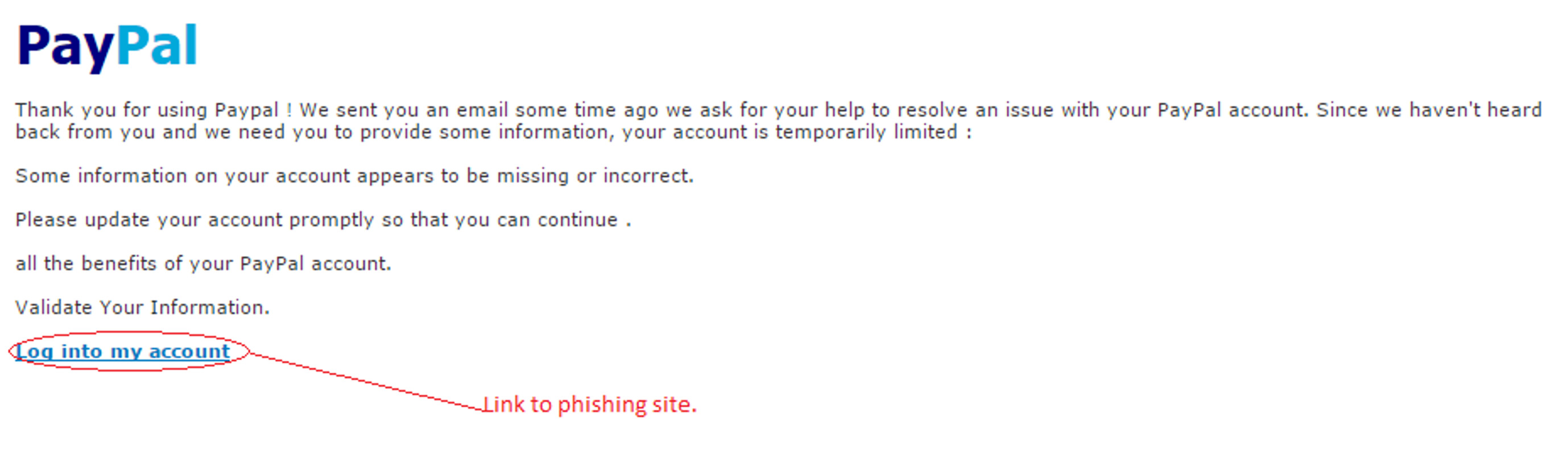 MailShark Validate information says Phishing email