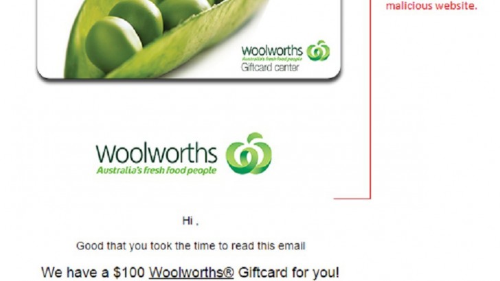 Woolworths $100 Gift Card Email Scam