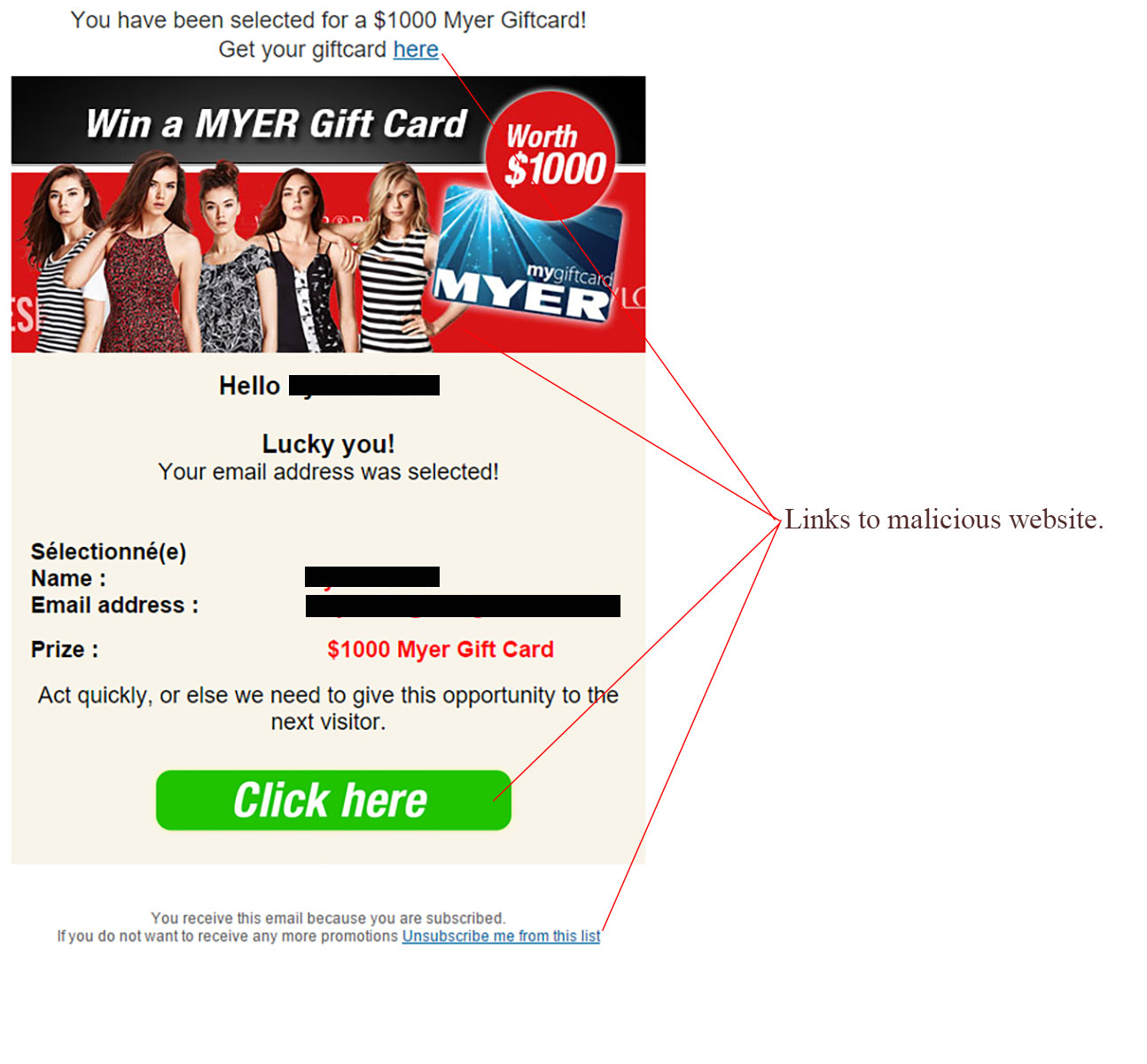 MailShark MYER Gift Card Email Scam