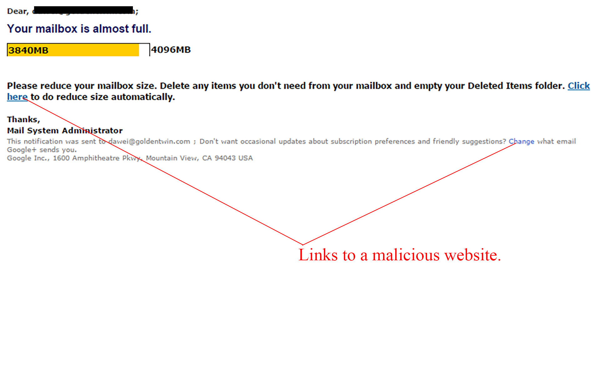 MailShark Fake Full Mailbox Update Email Scam