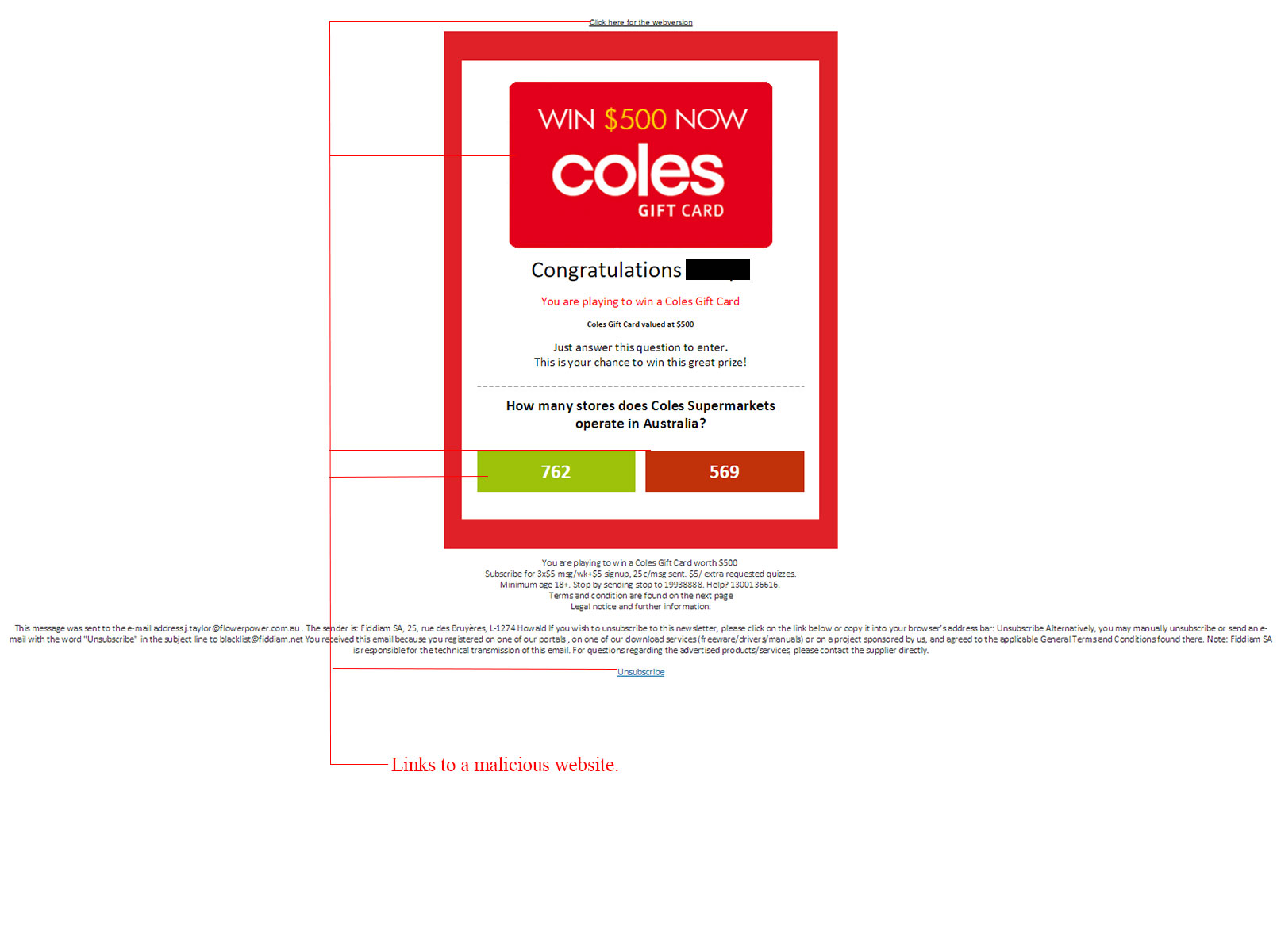 MailShark $500 Coles Gift Card Malware Scam