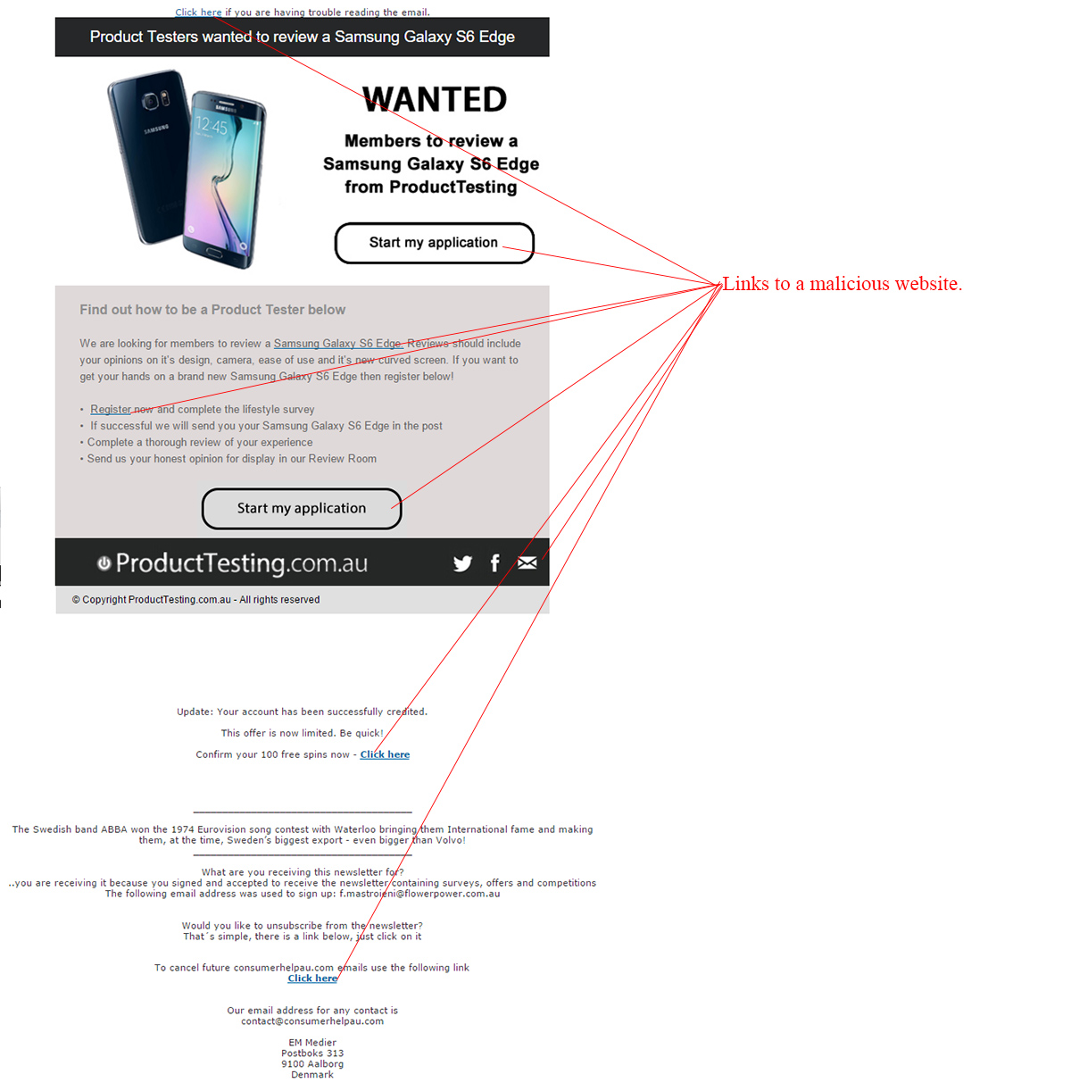 MailShark Samsung S6 Testers Needed Email Scam