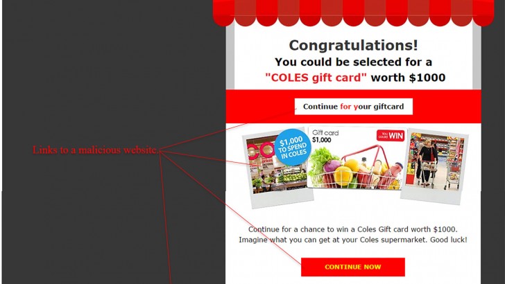 Your 1000AUD Coles Gift Card Scam